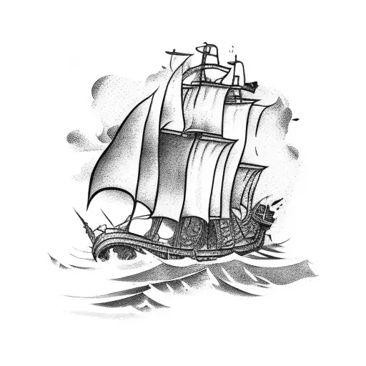 A Pirate Ship Battling A Giant Shark In A Stormy Sea