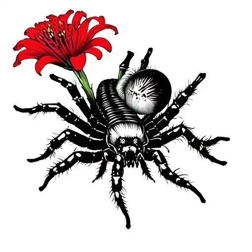 Centipede Wrapped Around A Red Spider Lily Flower