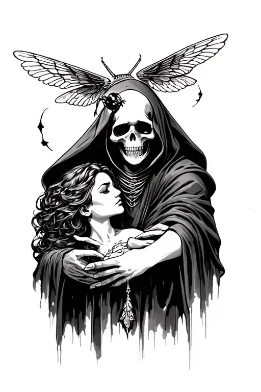 The Grim Reaper Holding A Women's Head Beeding
