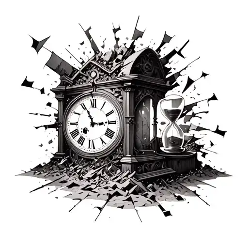 Crumbling Grandfather Clock With The Pieces Running Like Sand Through A Broken Hour Glass