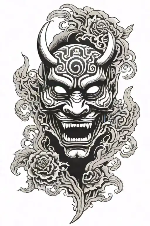 Hannya Mask With Sharingan With Smoke Background