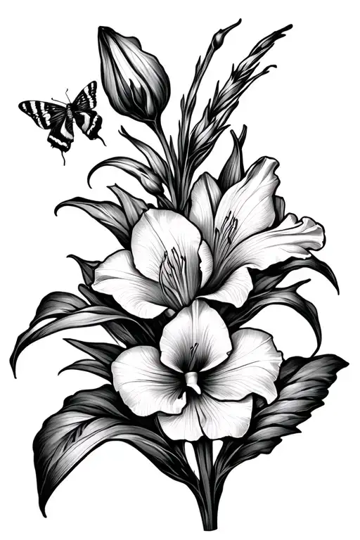 Gladiolus Flower Intertwined With Moth Emerging