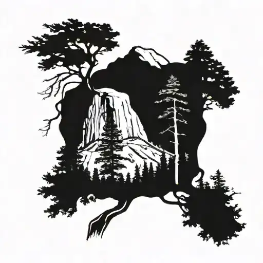 Redwood Tree With Yosemite Half Dome