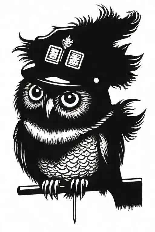 Owl Wearing Police Bobby Hat On Perch