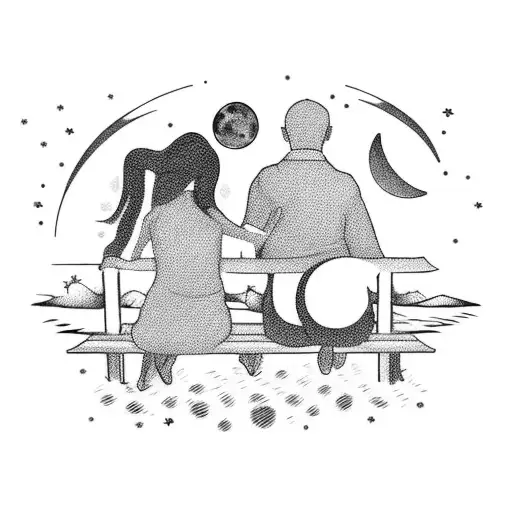 Guy And Girl Kissing On Bench With The Moonlight In The Background