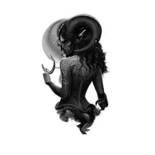 A Devil With Horns And A Crescent Moon