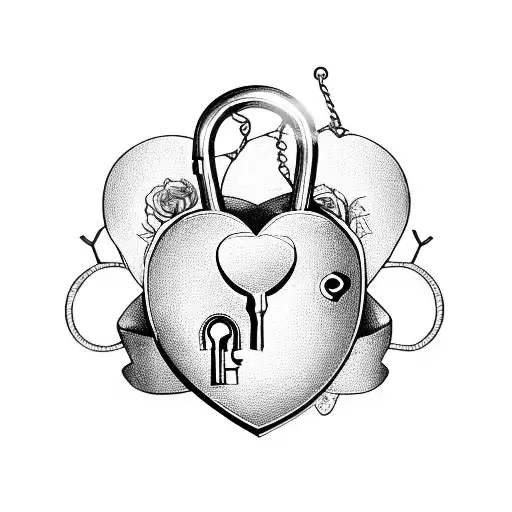 A Heart-shaped Lock And Key With Letters H & T Intertwined With A Vine Of Roses