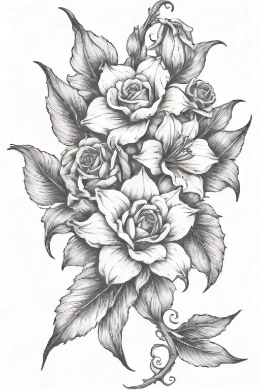 Gladiolus And Daffodil And A Red Rose Linear