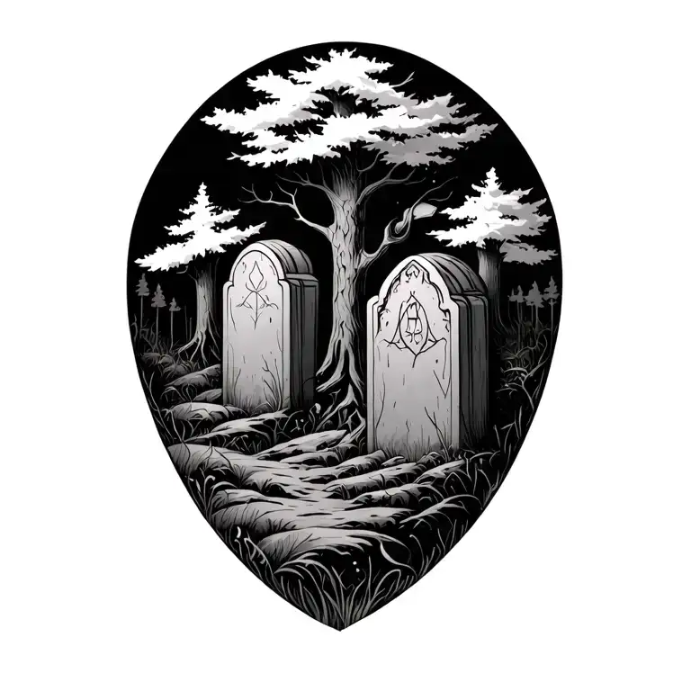Forest With 3 Tombstones