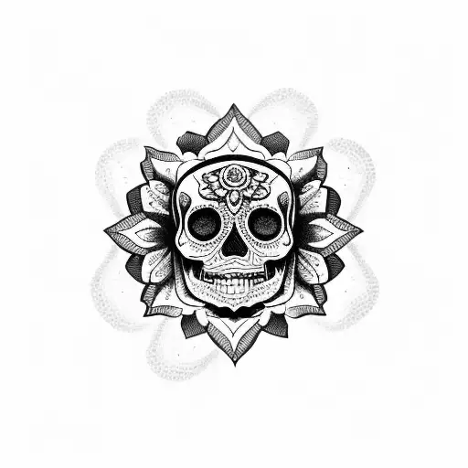 Mandala Coming Out The Top Of A Sugar Skull Tattoo