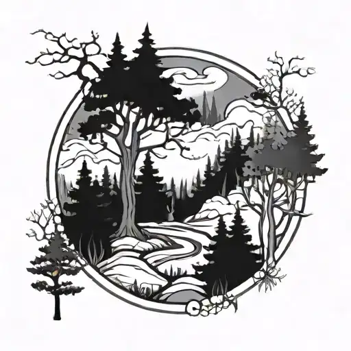 Forest Blackwork Tattoo Design