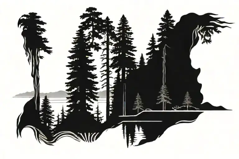 Lake Shore With Redwood Forest Looking Up From Ground