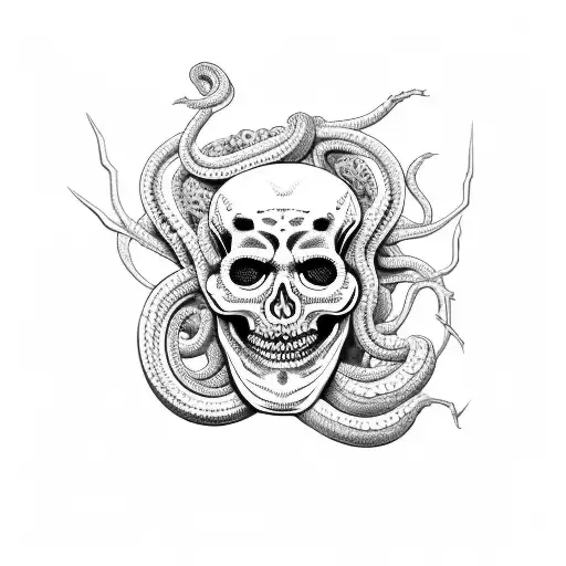 Medusa Skeleton Head With Live Snake Hair