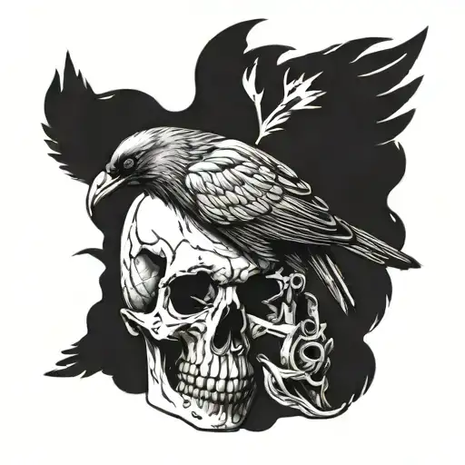 Crow Resting On A Skull