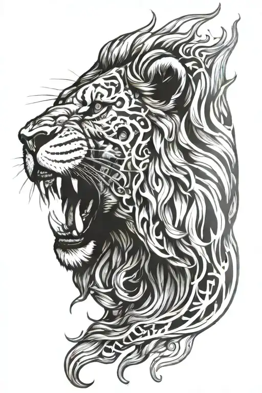 Lion With Human Head In The Mouth Open