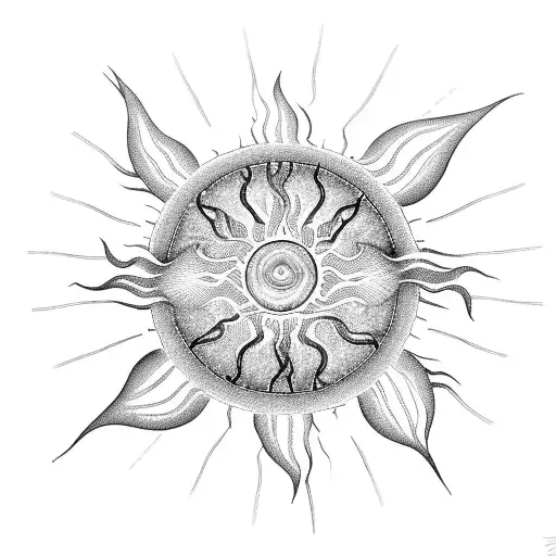 Sun With Spiral Centre And Rays That Turn Into Vines