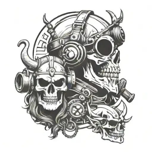 Skull And Viking And Operator With Night Vision Goggles