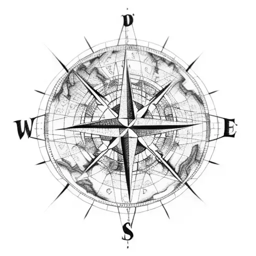 A Map Of The World With A Compass Rose And Airplane