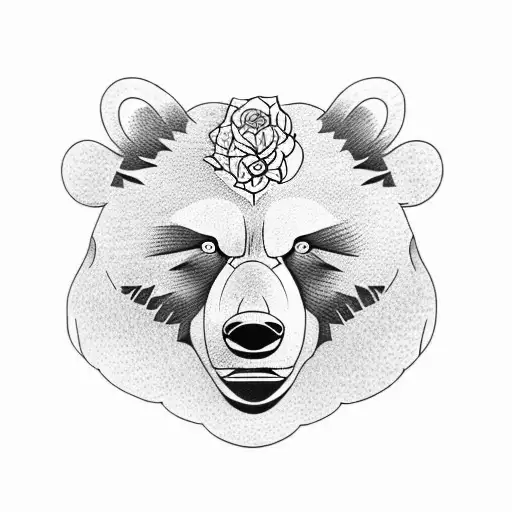 Fierce Bear With Black Roses