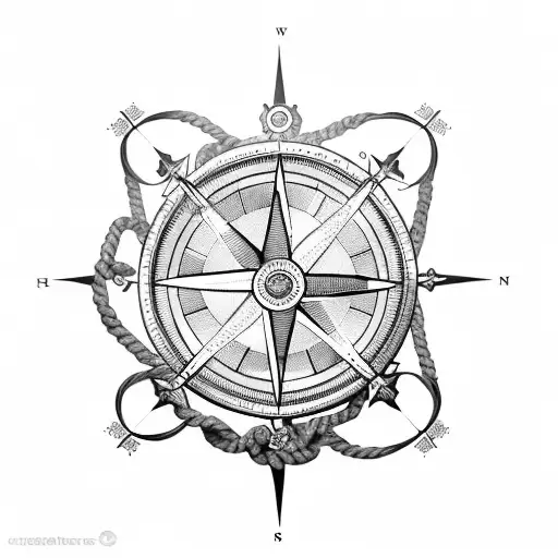 Crucifiction Within A Life Compass That Has A Rope Attached Below Onto An Achor