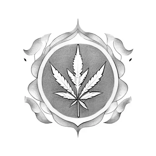A Tattoo Design Combining Weed Leaves And Money Symbols In A Blackwork Style