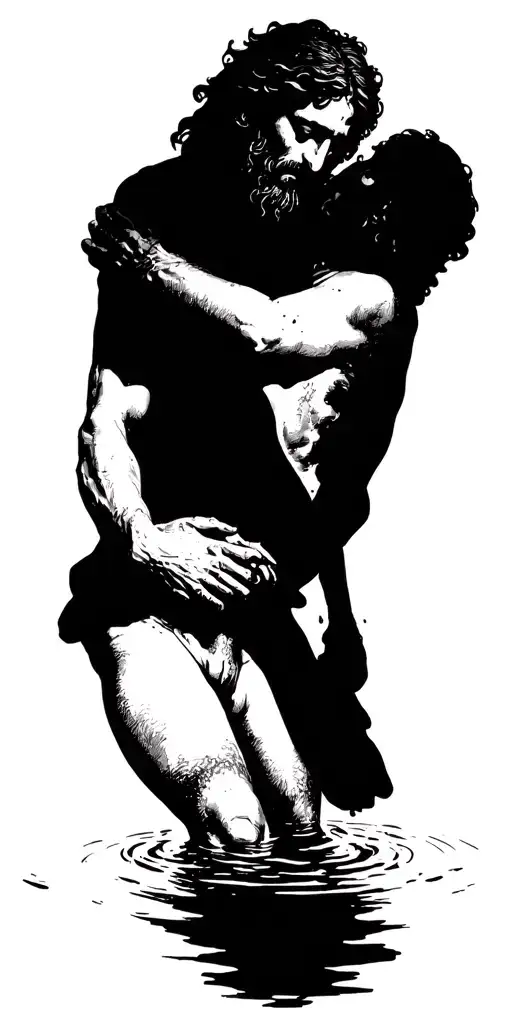 Jesus Pulling Drowning Man Out Of Water