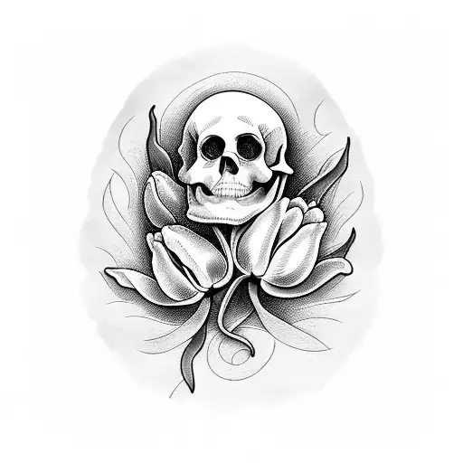 Tulip And Skull In Hourglass
