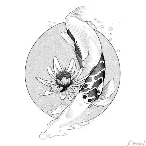 A Traditional Japanese Koi Fish Swimming Gracefully In A Pond Filled With Spider Lily Flowers