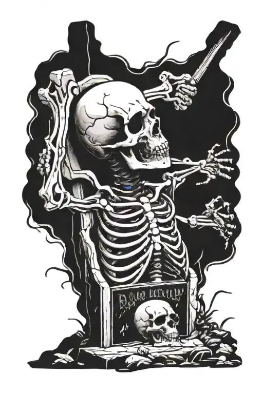 Gravestone With A Skeleton Coming Out Of The Ground