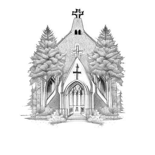 Broken Down Church With Dead Trees Around It