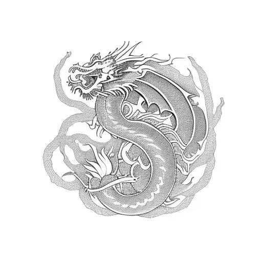 A Majestic Oriental Dragon Intertwined With Blooming Flowers