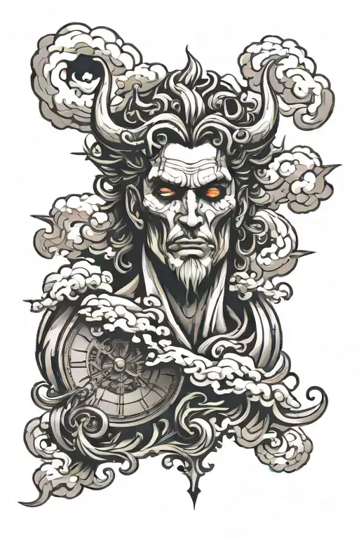 Hades Face With Clouds Tattoo For Forearm Tattoo And Clock