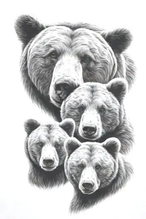 Bear With Two Cubs Face Only