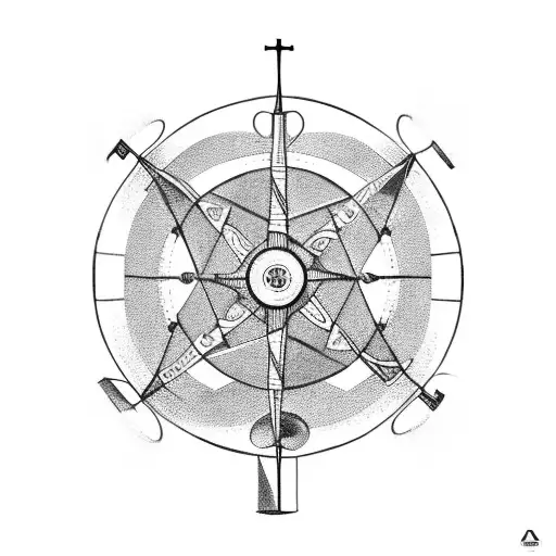 Crucifiction Within A Life Compass That Has A Rope Attached Below Onto An Achor