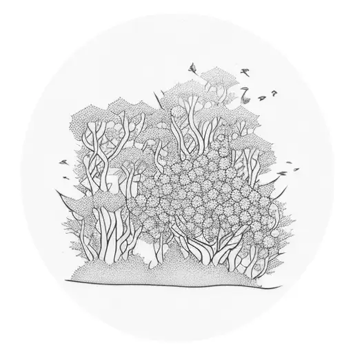 A Mystical Forest Scene With Warratah Flowers Blooming Among The Trees