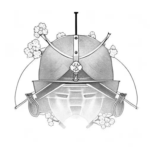 Japanese Traditional Samurai Helmet With Cherry Blossoms