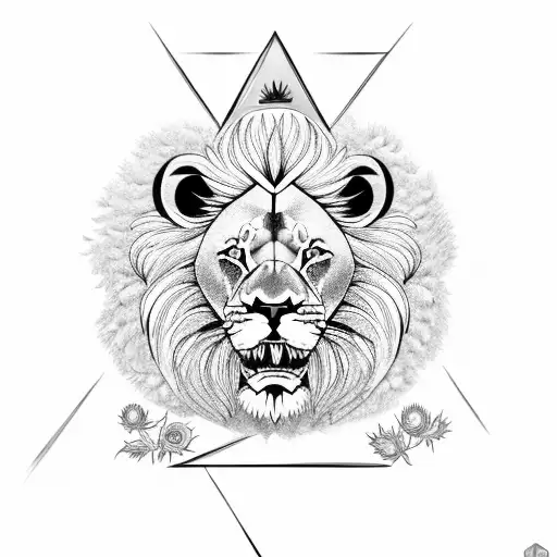 Lion Surrounded By Sunflowers With A Leo Symbol And Triangle