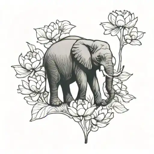 An Elephant Gracefully Walking Through A Field Of Lotus Flowers