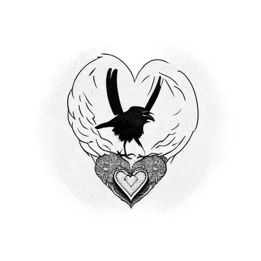 A Raven Holding A Heart-shaped Gemstone In Its Beak