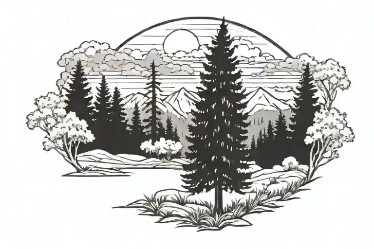 Redwood Tree Skyline With Meadow In Foreground