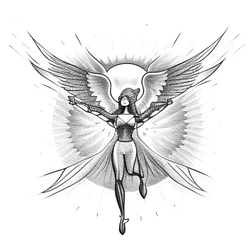 Angel Woman Flying In Front Of The Sun