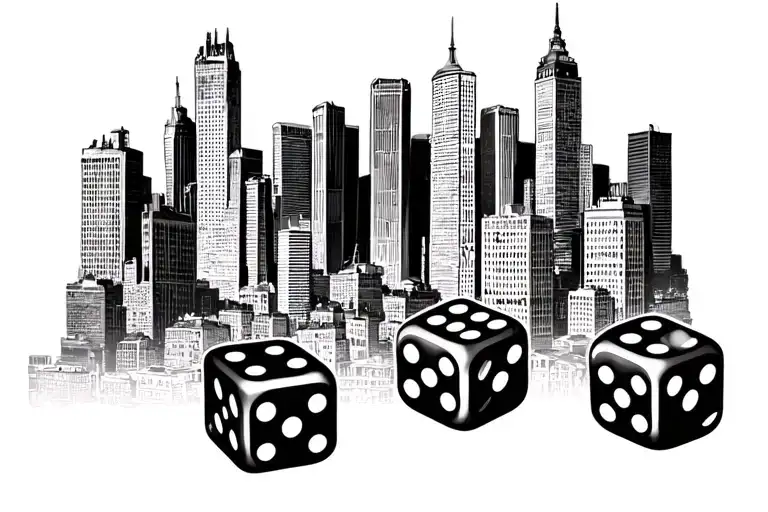 Nyc Skyline Buildings In A Line With 3 Dice Symbolizing The Gamble