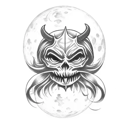 Cresent Moon With Devil Face