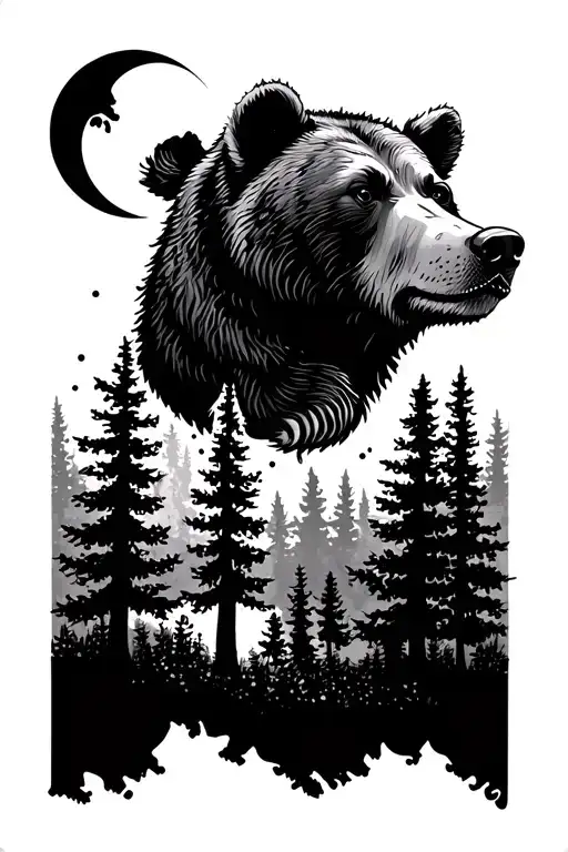 Bear Forest And Moon On Top