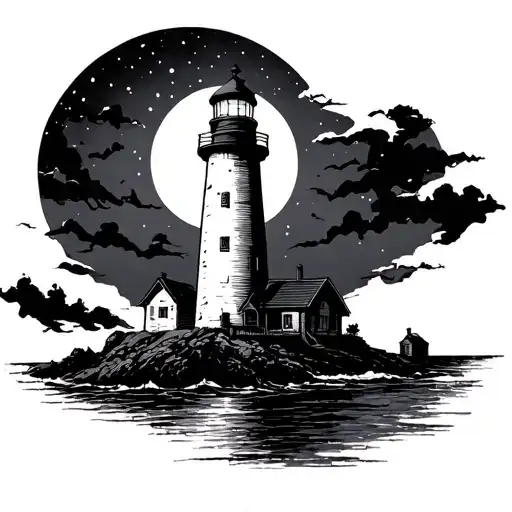 Lighthouse In The Dark Night