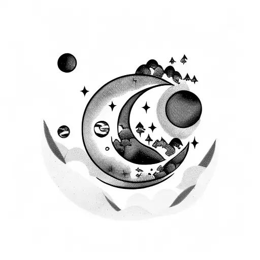 Moon With Hills And Stars