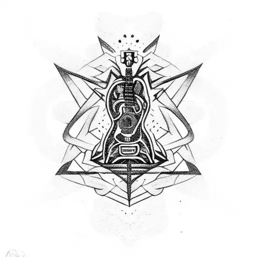 A Guitar With Intricate Blackwork Details Intertwined With Hollywood Undead Lyrics