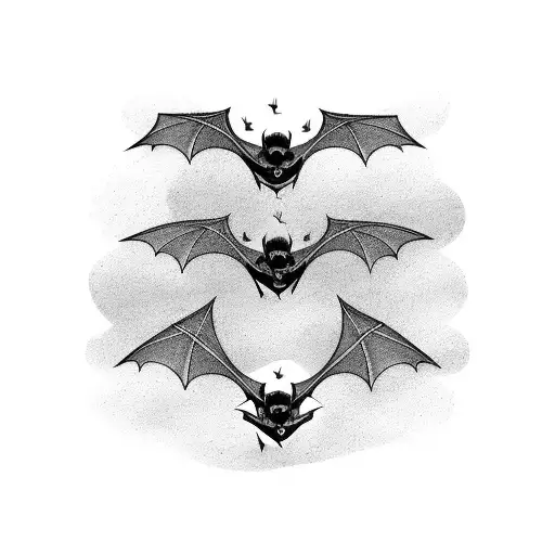 3 Black Bats Flying Up