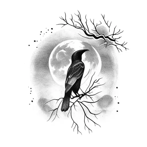 Crow On Earth With Moon And Marihuana