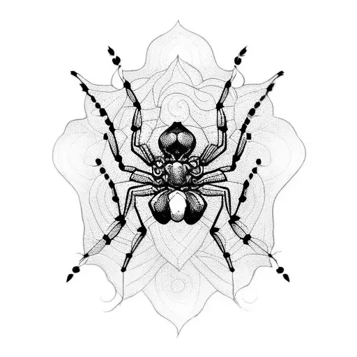 A Tattoo Design Combining A Spider And A Flower In A Blackwork Style